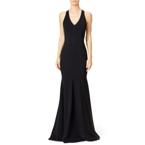 THEIA Women's Black Matte Mesh Cut Out Back Fitted Gown Maxi Dress Size 4 - Picture 5 of 16